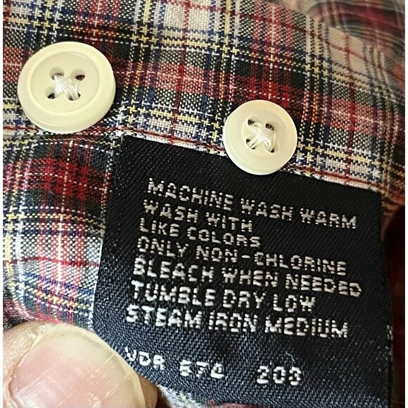 Nautica Mens Medium Red Plaid Long Sleeve Button Up Shirt W/ Pocket Used - Picture 4 of 6